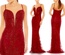 New Mac Duggal 20330 Deep Sweetheart Embellished Sheath Gown Red Sz 4 $798