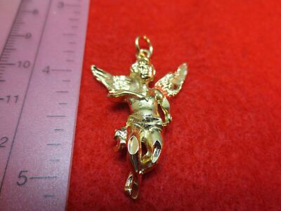 14 KT  GOLD PLATED ALMOST 1 1/2 INCH LARGE ANGEL CHARM PENDANT USA SELLER