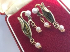 Vintage Style Art Nouveau Inspired Lily Of The Valley Faux Pearl Earrings