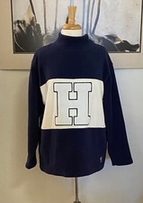 VTG Tommy Hilfiger Fleece Tommy Athletics Big H Logo Sweatshirt Size L Navy