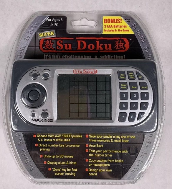 New SUDOKU Electronic Handheld Travel Game 16000 Puzzles 4 Levels Auto