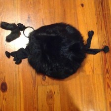 Vintage 1930's VERY thick LUSH 100 FUR black hand muff warmer purse tassels