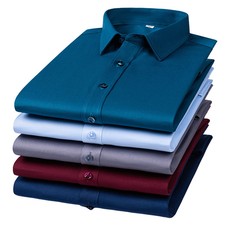 Mens Dress Shirts Clothes Long Sleeves Formal Business Elastic Casual Shirts Top