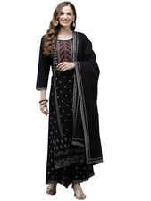 ishin Women's Viscose Rayon Black Embroidered  Beads and Stones Work A-Line ...