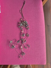 Vintage Necklace - multi strand silver with green faceted beads