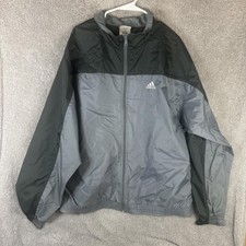 Adidas Windbreaker Jacket Mens XL Gray Full Zip Colorblock Nylon Athletic