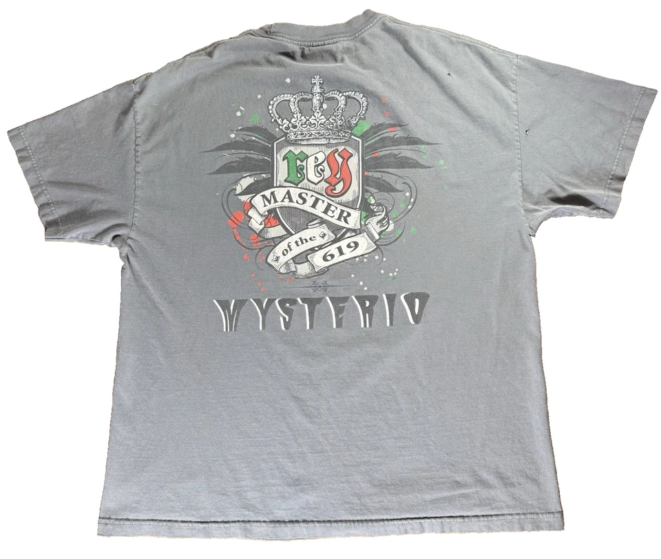 复古 Rey Mysterio T 恤 2XL 2007 正品西海岸 619 灰色双面 Y2K — 第 2/4 张图片