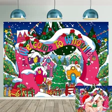 Welcome to Whoville Backdrop 7X5Ft Winter Christmas Village Photography Backgrou