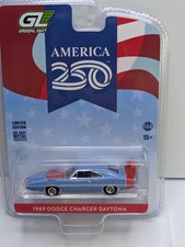 1969 Dodge Charger Daytona Blue w Red Stripe Greenlight 250th Anniversary 1:64