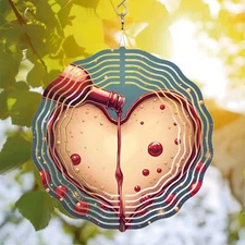 Heart-Shaped Metal Wind Spinner with Flowing Red Design - Decorative Wind Chime 
