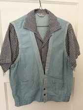 VTG 50s Gabardine Loop Collar Shirt Rockabilly Vest Henry Amber California Sz M
