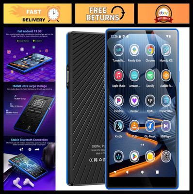 160GB WiFi MP3 Player, Bluetooth, Android 13, 5'' 1080P Display, Streaming Apps