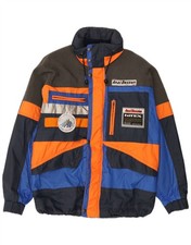 Anzi Besson Mens Graphic Hooded Ski Jacket IT 50 Large Blue Colourblock BV15