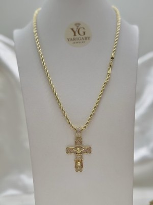Cadena De Soga 60cm Con Dije De Cruz Chapada En Oro 14 K  Para USO Diario