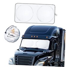 Semi-Truck Sun Shade for Windshield 2 Ring  240T UV Protective Silver