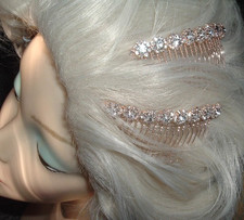 PAIR WHITE RHINESTONE GOLDEN FLORAL HAIR COMBS NEW W TAG