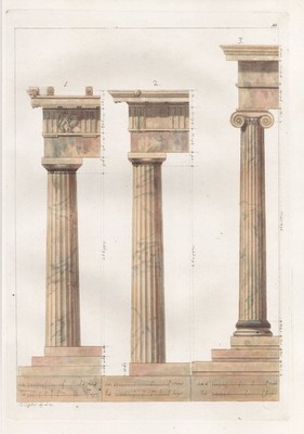 Doric Ionic Columns Säule Architektur Antike Aquatinta Radierung Ferrario 1820