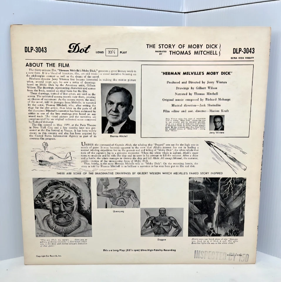 Винтажная виниловая пластинка 1957 Moby Dick 12 дюймов DLP-3043 саундтрек DOT Thomas Mitchell - Изображение 2 из 2