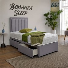 Image of Panel Kids Divan Bed Set Plush Velvet Upholstered Drawer Storage 20" Headboard