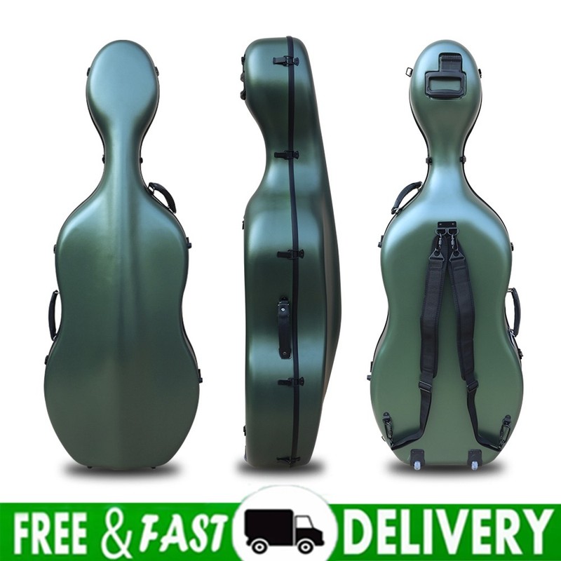 Cello Case 4/4 with Wheels Backpack Straps Beautiful Green Minor imperfection