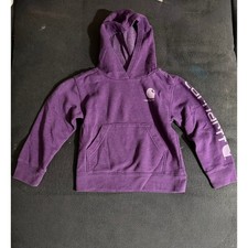 Carhartt Kids Size 4 Purple Fleece Pullover Hoodie Big Sleeve Logo Graphic