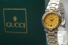 w/Box Near MINT Gucci 9000L Gold Dial 25mm Date Women's Quartz Watch From JAPAN