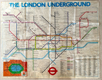 Original Vintage 1983 London Underground Station Map- 48'' x 38.5'' (123cm x 98cm)