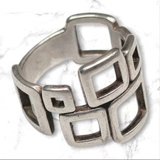 Sterling Silver 925 Modernist Geometric Open Squares Band Ring Size 8 1/2 8.5