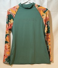 Rip Curl Girls L/14 Green Floral Long Sleeve Rash Guard UPF 50 Surf Shirt Beach