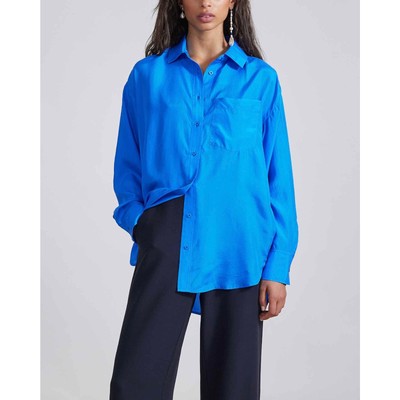 APIECE APART Oversize Button Down Shirt Womens Small Ceru Blue Silk Long Sleeve