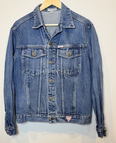 VTG Georges Marciano Guess USA Denim Trucker Jacket M 80s Retro Triangle Logo