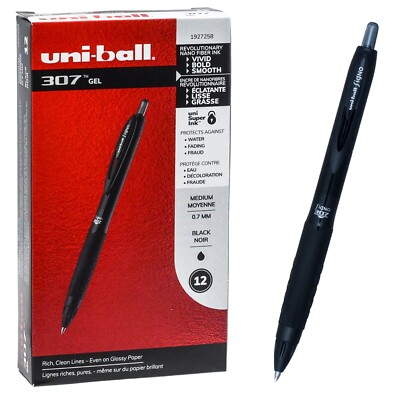 Uniball Signo 307 Gel Pen 1927258, Retractable, Black Gel Ink, 0.7