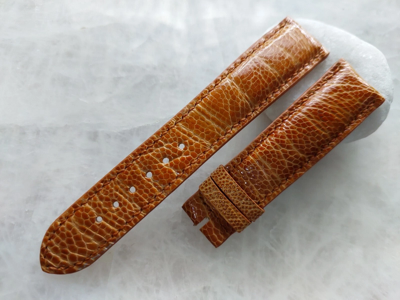 20mm/18mm Genuine Brown Ostrich Leather Padded Watch Strap Band
