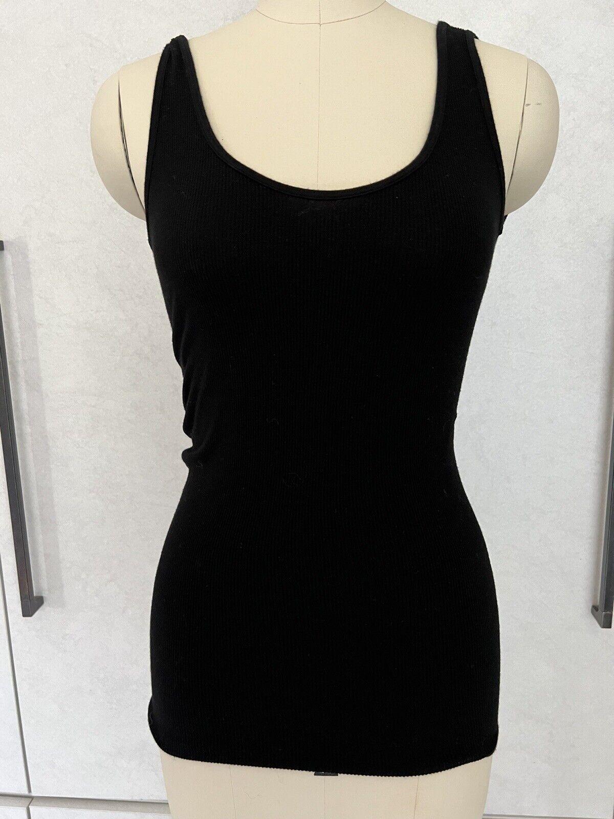 Enza costa black low back Ribbed Tank Size S USA Fitted Stretch silk