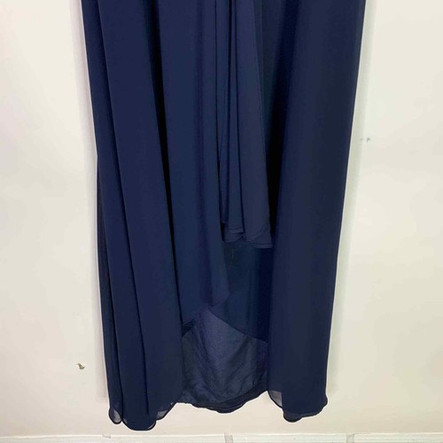 Badgley Mischka Bridesmaids Dress Size 4 Blue Maxi High Low Pleated Empire Waist - Picture 4 of 12
