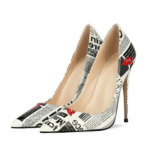12cm Graffiti Fashion High Heels Women's Stiletto Pointy Toe Slip On Shoes Sexy - Picture 3 of 12