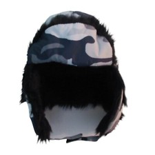 Childrens Winter Gray Trapper Beanie Hat Boys Sz S / M Camo Faux Faur 4-7 Years