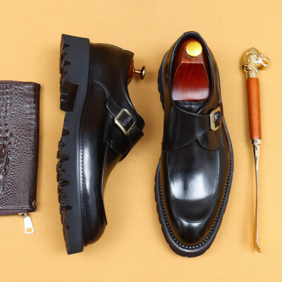 New Business Leather Shoes Men's Pointed Toe British Buckle Shoes Derby Brogues