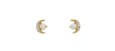 925 Sterling Silber CZ Opal Stein Mond Ohrstecker - zarter Minimalschmuck