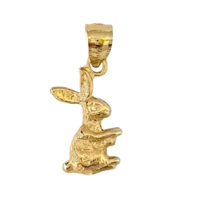 14k Yellow Gold RABBIT 3D (3 Dimensional) Solid Pendant / Charm, Made in USA