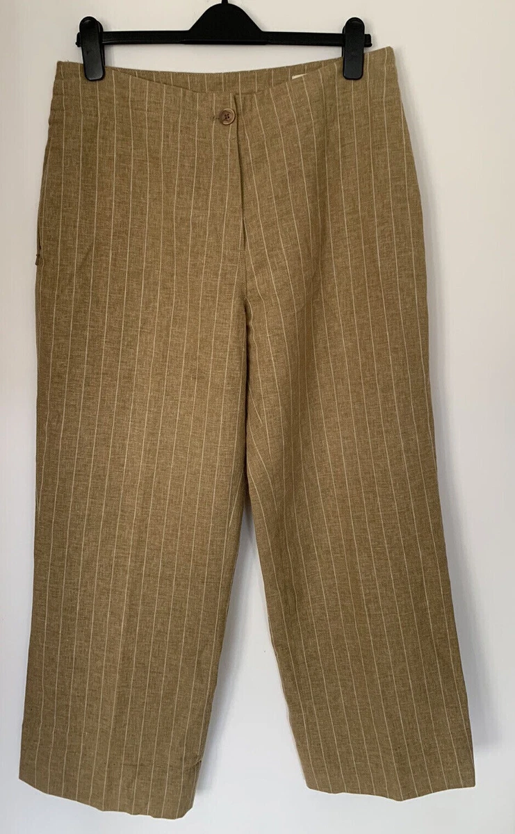 Rohan Beige Stripe Travel Linen Trousers Size 14 worn once Wide