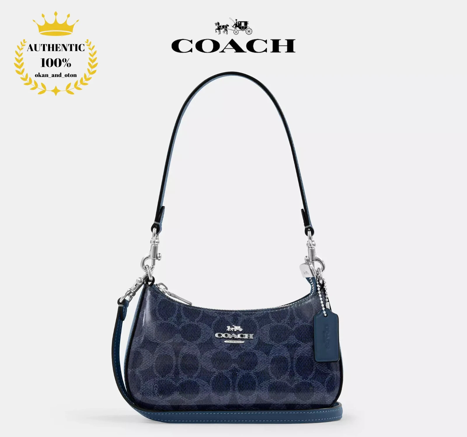 ALTRA ❤️ Mini borsa a tracolla Coach Teri 2way tela firmata CAJ93 argento denim scuro