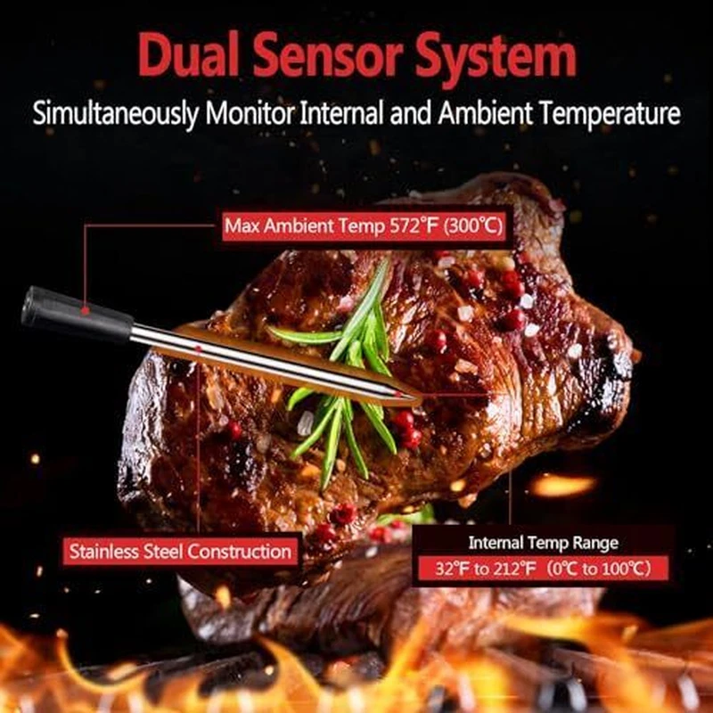 Wireless Meat Thermometer, 165Ft Smart Bluetooth Meat Thermometer, Wireless