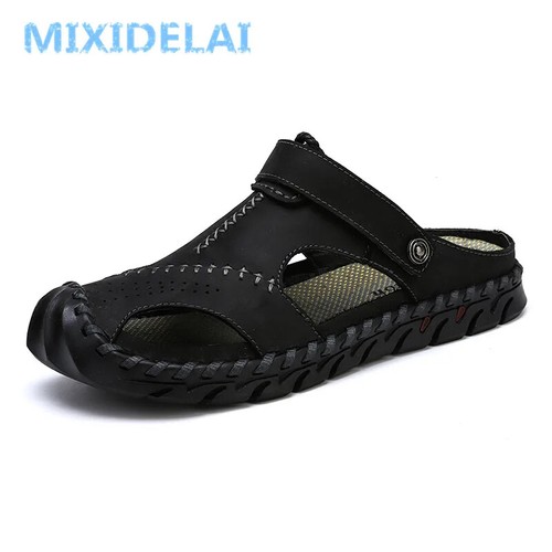 Genuine Leather Men Sandals Half Drag Beach Slippers Handmade Casual Sneakers - Picture 11 of 24