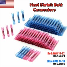 400/200Pcs 22-14 AWG Heat Shrink Butt Wire Splice Connectors Crimp Terminals Kit