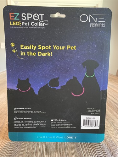 EZ Spot LED Pet Collar, Blue, Customize The Size, Rechargeable, For Dogs or Cats - Picture 2 of 3