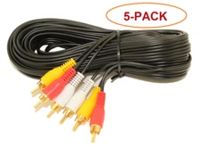 PTC 3 RCA Red White Yellow Composite AV Cable | Gold Connectors | 25'ft | 5 Pack