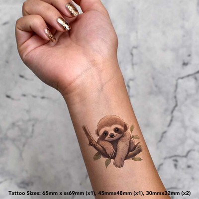 Azeeda Temporäres Tattoo 'Faultier Liebe' – Hautfreundlich, Wasserfest, Einfach Aufzutragen & Zu Entfernen