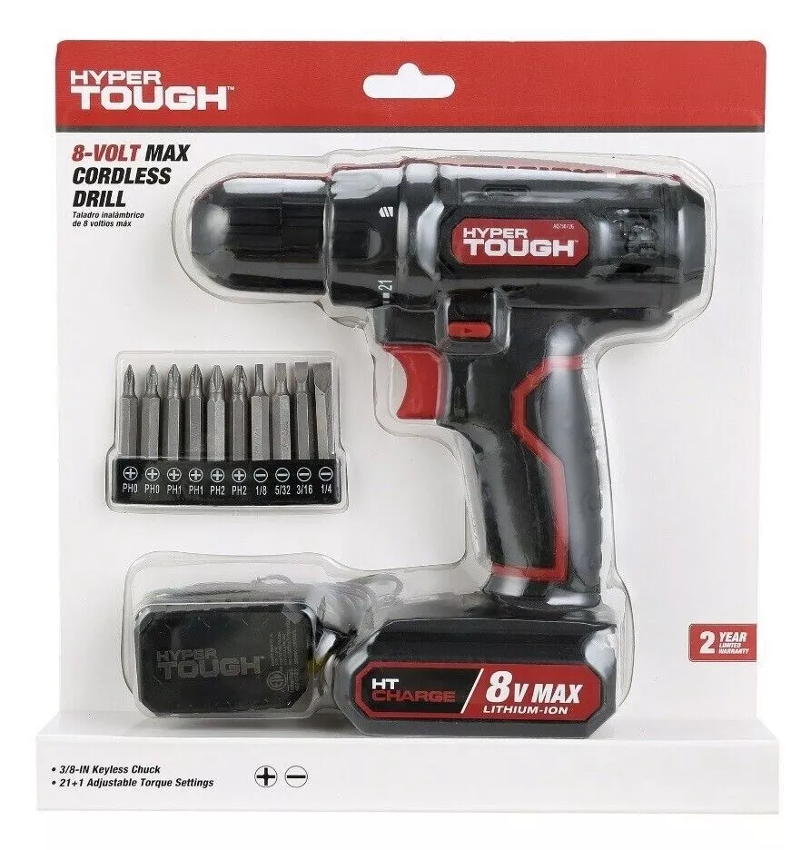 Hyper Tough 8V Max Cordless Drill 3 8 1.5Ah Battery with Charger