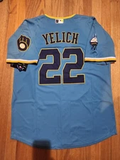 NWT adult customized jersey Brewers @22 christian yelich size S-2XL blue *new